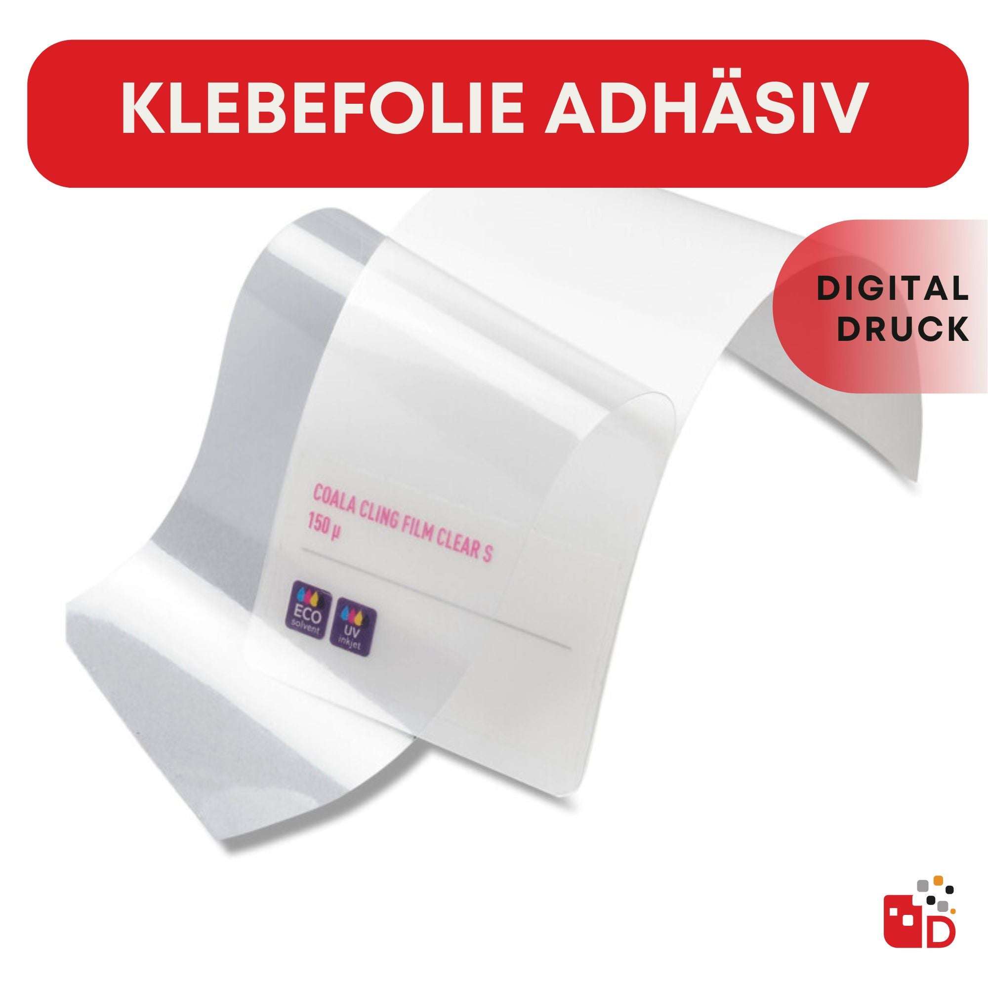 Transparente, flexible Adhäsionsfolie aufgerollt, ideal für langlebigen Digitaldruck und umweltfreundliche Anwendungen.